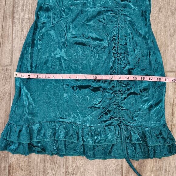 Revolve Majorelle Dress Size M Green Satin Floral Jacquard Puff Sleeve Ruffle - Picture 7 of 16